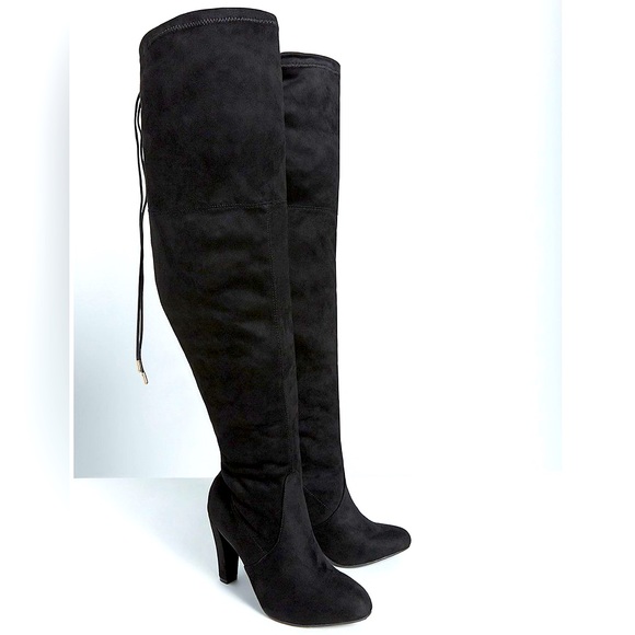 Over The Knee Faux Suede Heeled Boot - Wide Calf - Picture 1 of 3